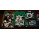 Three boxes of miscellaneous to include cabinet plates, Royal Worcester, trinket dish, blue and