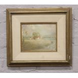 Gale Younger, framed oil on canvas. Cottage landscape. Signed and dated 1967, 19cm x 24cm.