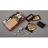 A group of collectables to include Ingerman cut throat razor, yellow metal pocket watches, lighters,