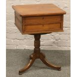 A Victorian mahogany centre pedestal work box.Condition report intended as a guide only.Some