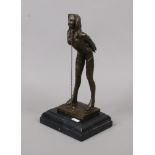 After Bruno Zach bronze model of a semi naked woman raised on plinth.