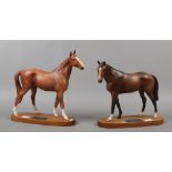 A Beswick Connoisseur model of a racehorse mounted on a wooden plinth, titled Troy, racehorse of the