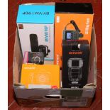 A quantity of boxed photographic equipment including a Boya shot gun microphone, Neewer LED ring