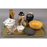 A tray lot of collectable ceramics and glass, Shelley bowl, boxed Minton pin dish, Worcester vase