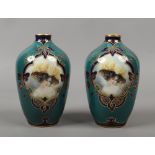 Two Royal Bonn bottle vases, each decorated with a portrait print of a young girl and having gilt