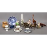 A quantity of collectables including commemorative cup and saucer, Murano style art glass,