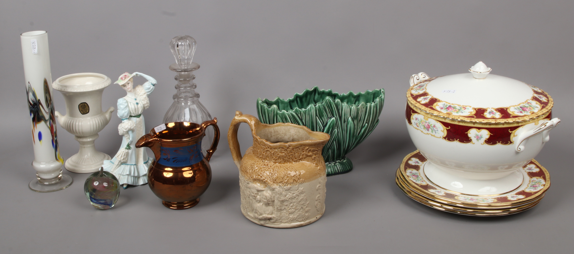 A quantity of collectable ceramics and glass including Sylvac, Coalport figure, Harvestware jug,