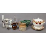 A quantity of collectable ceramics and glass including Sylvac, Coalport figure, Harvestware jug,