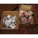 Two boxes of miscellaneous including an Edwardian bone china part tea / dinner service, Capodimonte,
