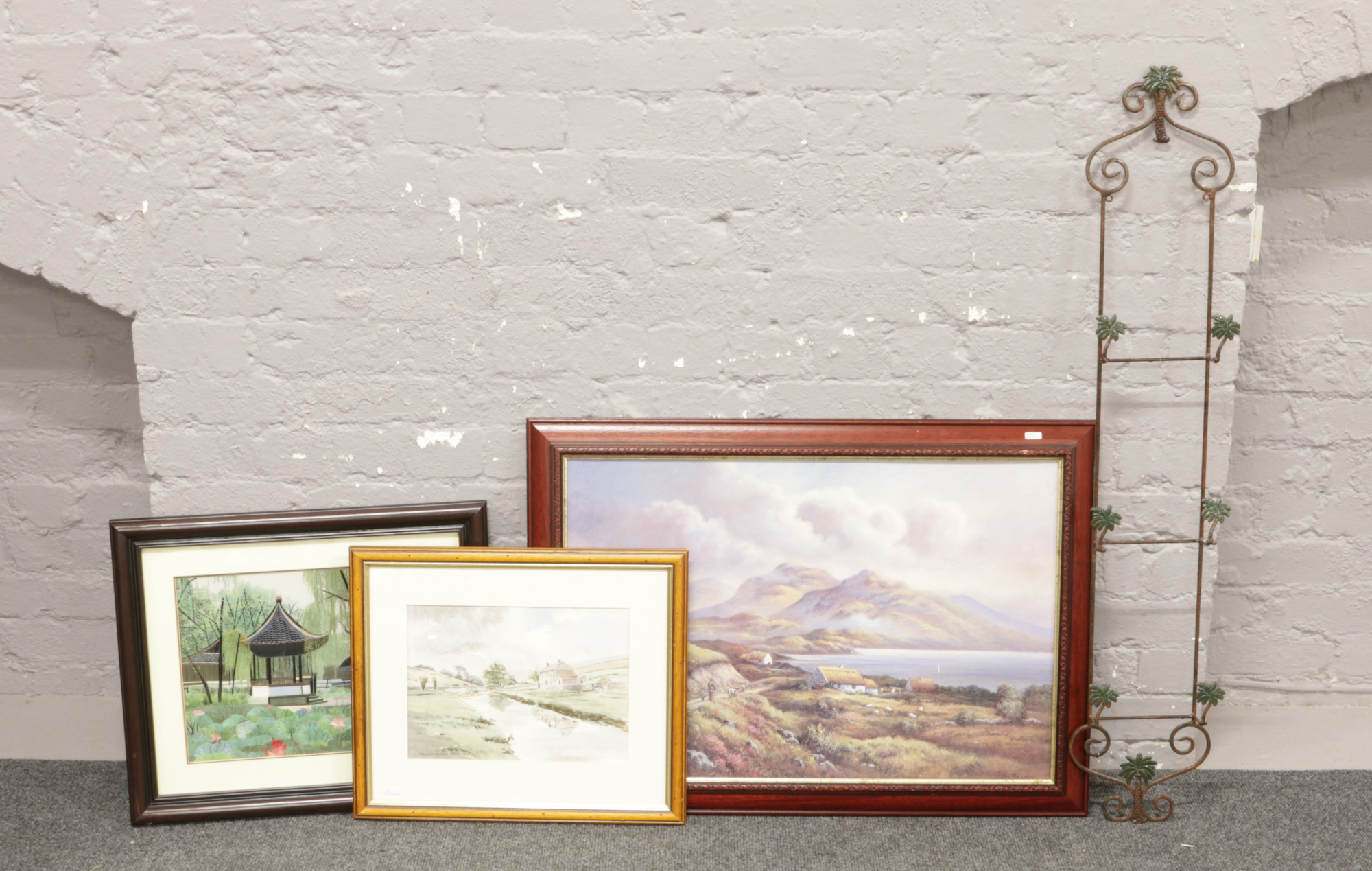 Three framed pictures to include signed Wendy Reeves checking the flock, Yorkshire Dales watercolour