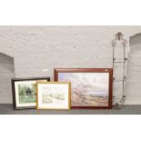 Three framed pictures to include signed Wendy Reeves checking the flock, Yorkshire Dales watercolour