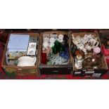 Three boxes of miscellaneous to include Wedgwood cabinet plates, Royal Worcester trinket dishes,