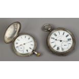 A silver cased full hunter pocket watch and a continental silver cased pocket watch.Condition report