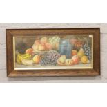 Giovanni Barbaro, an oak framed watercolour still life with fruit, signed 30cm x 75cm.Condition