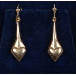 A pair of 9ct gold heart shaped drop earrings.