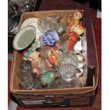 A box of mixed ceramics and glass to include Royal Albert Old Country roses cheese board, vintage