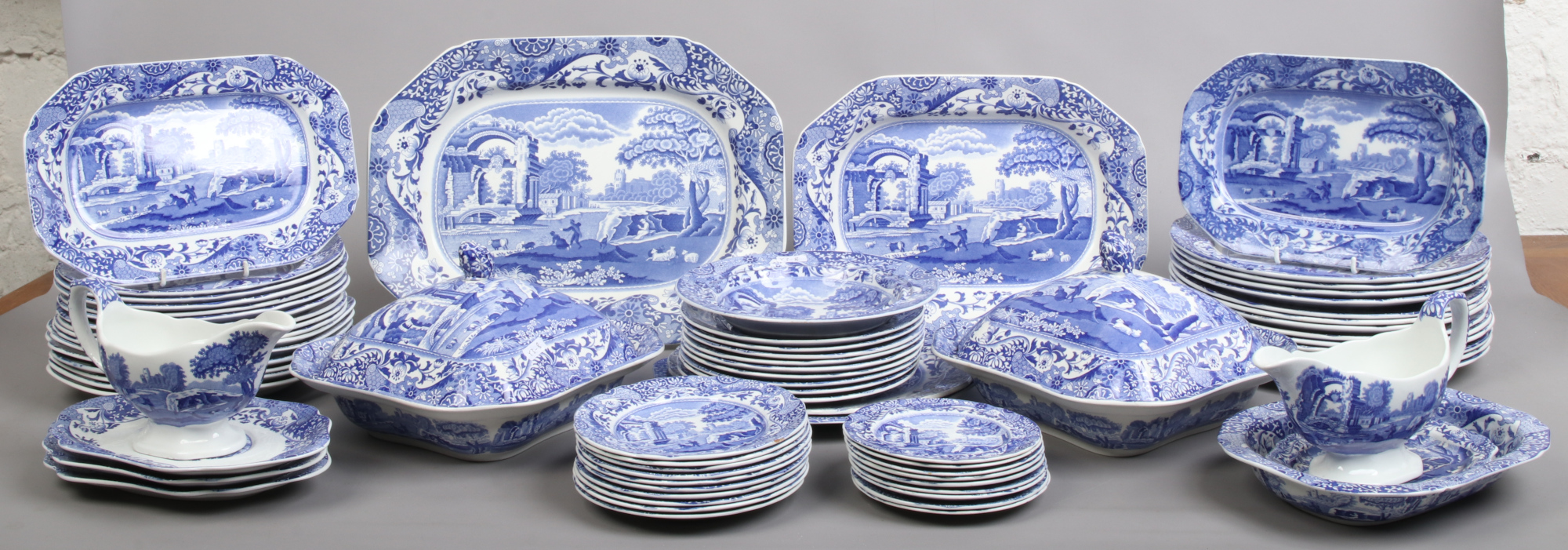 A collection of Copeland Spode Italian design blue and white dinnerwares to include tureens, heat