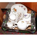 A box of Royal Worcester Evesham tea and dinner wares including tea pot, cups and saucers, side