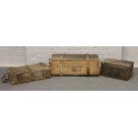 Three vintage Victorian storage crates including one possibly for ammunition and one stencilled