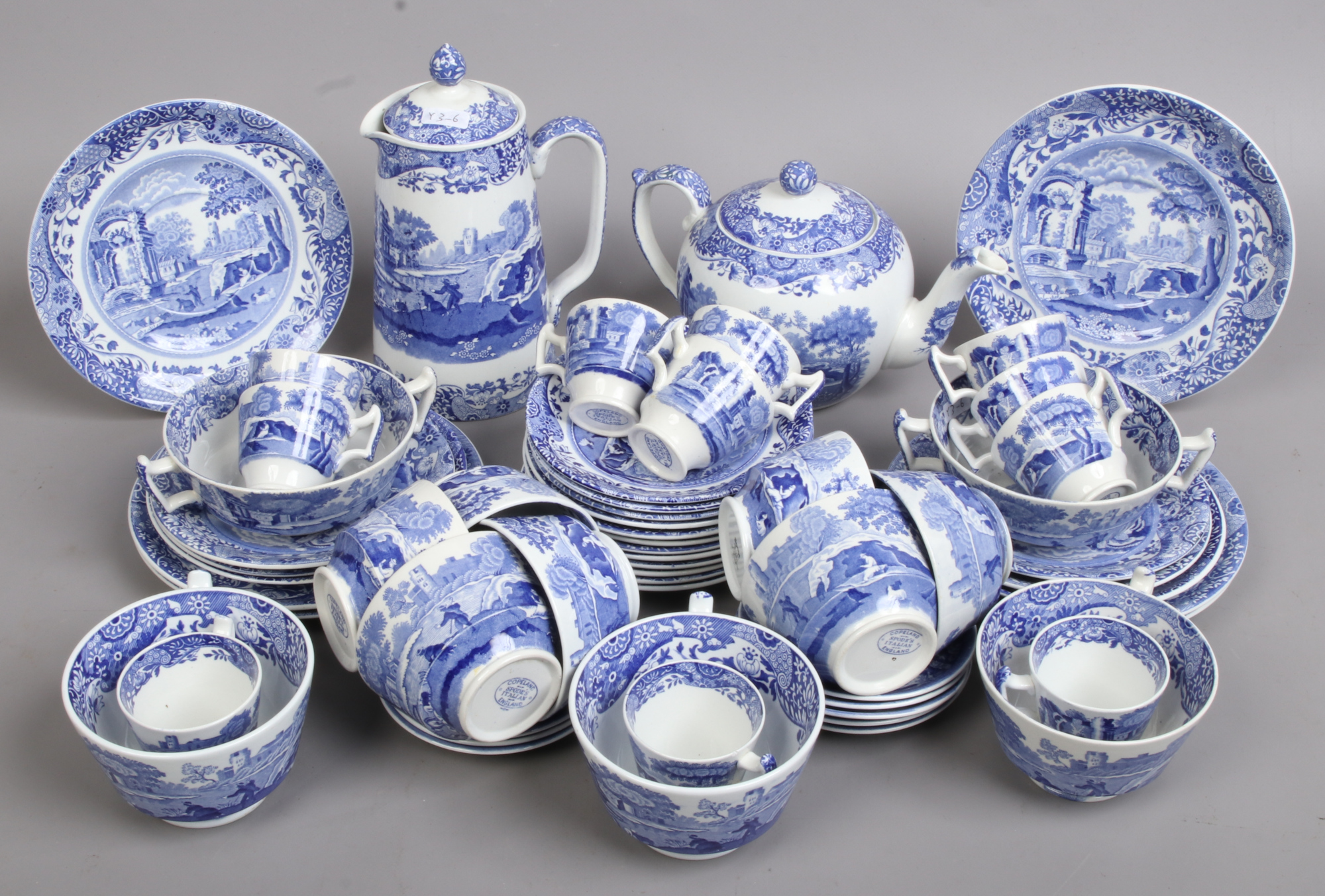 A collection of Copeland Spode Italian design blue and white teawares, approximately 56 pieces.