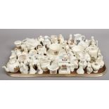 A tray lot of crested china to include Arcadian tank and ship, Goss etc.