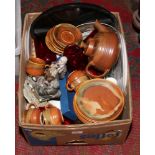 A box of miscellaneous to include Lamorna stoneware teaset, Royal Worcester coloured and cut