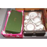 Two boxes of miscellaneous including a part Royal Doulton dinner service in the Tivoli design