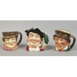 Three Royal Doulton character jugs, Sam Weller, Mine Host D6468 and Paddy One stamped with letter
