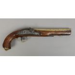 A 19th century brass barrel percussion cap flint lock pistol with walnut full stock.Condition report