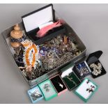 A box of costume jewellery to include beads, bangles, earrings, necklaces etc.