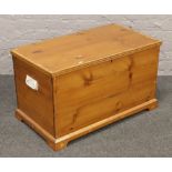 A Victorian blanket box fitted with internal candle box later stripped and varnished.