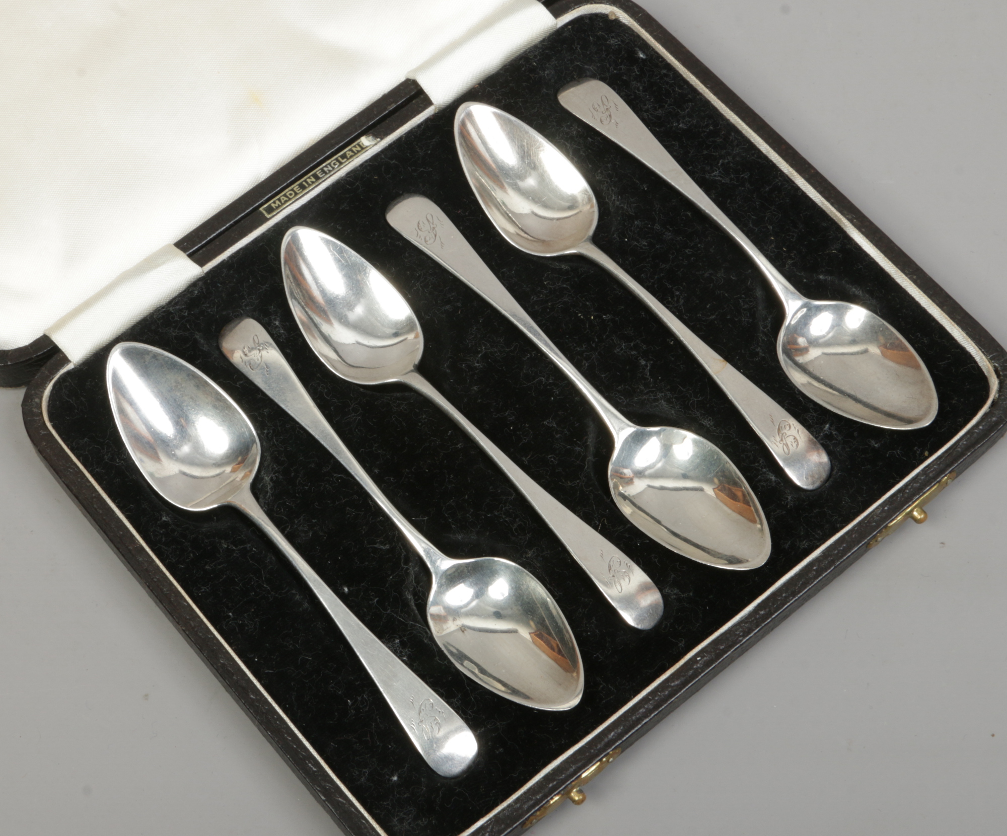 A set of six George III silver teaspoons partial marks, duty stamp, 64 grams.