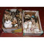 Two boxes of miscellaneous to include an Art Deco style tablelamp, silver plate, Royal Doulton,