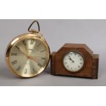 An oak cased Art Deco 8 day mantel clock, along with a novelty Coral wall clock formed as an over