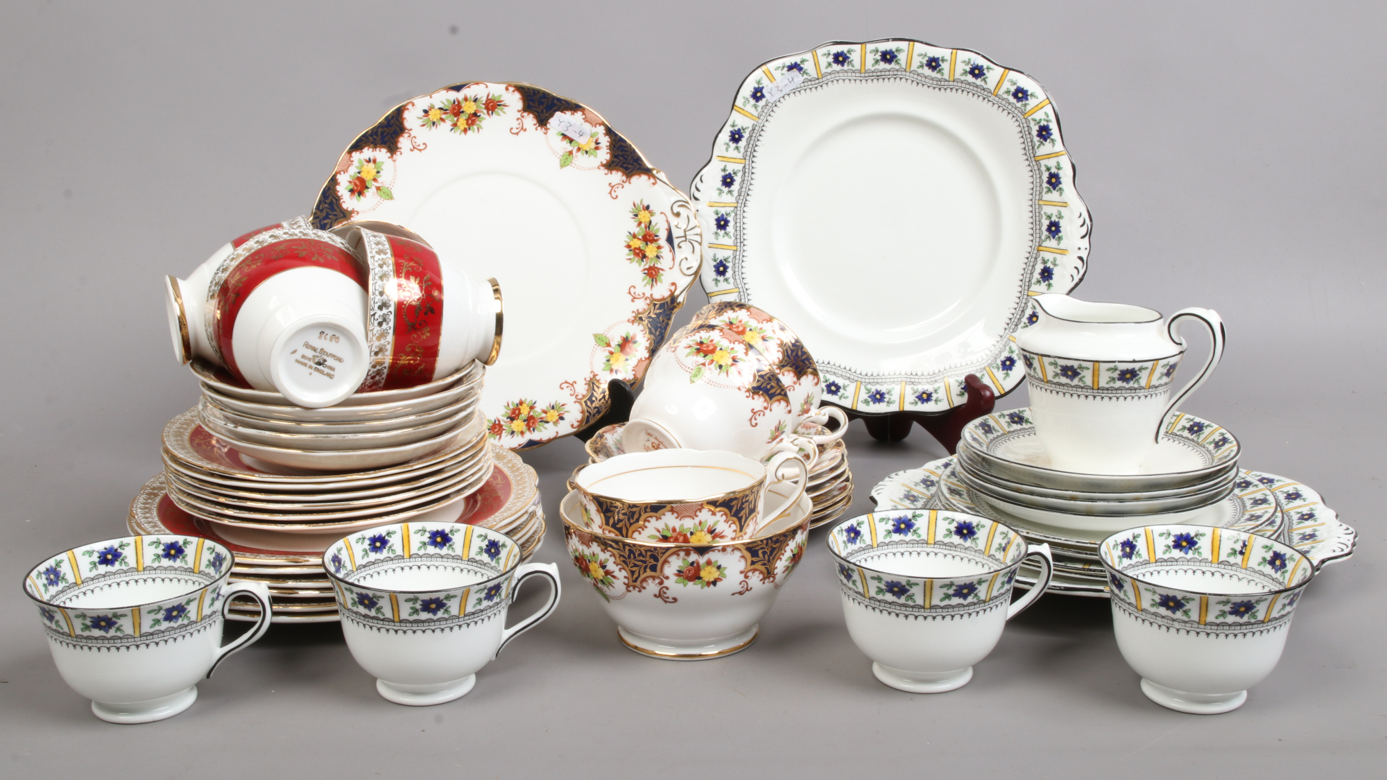 A group of bone china teawares to include Balmoral china, Royal Standard and Royal Stafford.