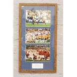 A framed set of three pictures from the Rugby World Cup 2003 Australia V England.