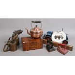 A collection of wooden items and metalwares including model of a Ferguson tractor, Victorian