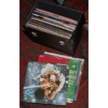 A carry case of L.P records mostly easy listening including Boney M, Elvis etc.