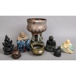A Chinese bronze censor with six character Ming reign mark modern bronze seated Buddha, other