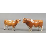 Two Beswick models of Guernsey cattle cow and bull including Champion Sabrina's Sir Richmond.