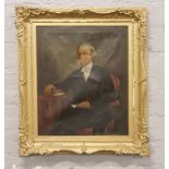 An early 20th century gilt framed oil portrait of a seated gentleman, 74.5cm x 61.5cm.Condition