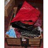 A box of ladies handbags, purses and shoe stretchers etc.