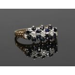 A 9ct gold sapphire and diamond triple cluster ring, size N.