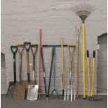 A collection of gardening tools.