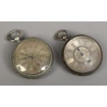 A silver cased pocket watch with silver dial and gilt Roman numeral markers and a similar Swiss