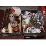 Two boxes of miscellaneous including Torquay wares Edwardian tea / dinner wares, Sadler, Capodimonte