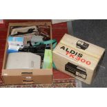 A box of mainly photographic equipment to include AGFA & Comet cameras, boxed Aldis TK300 projector,