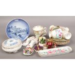 A quantity of collectable ceramics including Royal Copenhagen plate, Limoges, Foley bone china