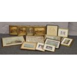 A large quantity of framed prints and pictures including oilographs depicting hunting scenes, map of