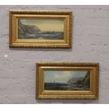 H. Martin two gilt framed early 20th century oils on canvas mounted onto boards, both coastal